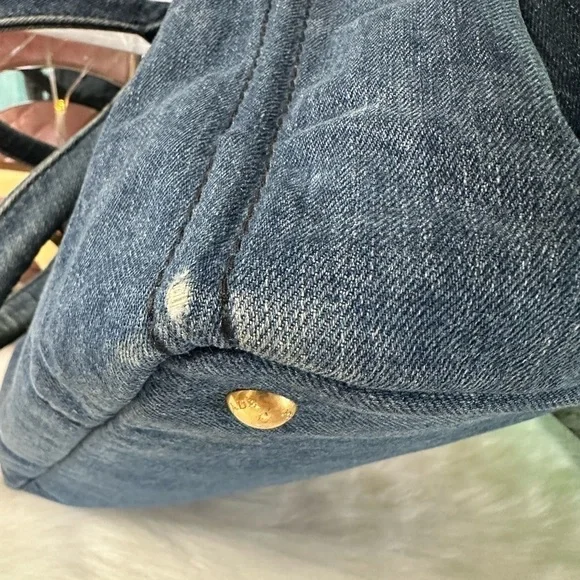 PRADA CANAPA LARGE DENIM TOTE AVIO BLUE LOGO BAG ITALY AUTHENTIC DUST BAG/CARD - Picture 5 of 16